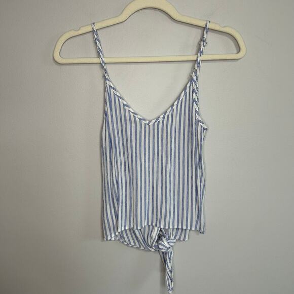 H&M Blue White Stripped Front Tie Button Down Cami Tank Top Women’s Size Small - Picture 5 of 6